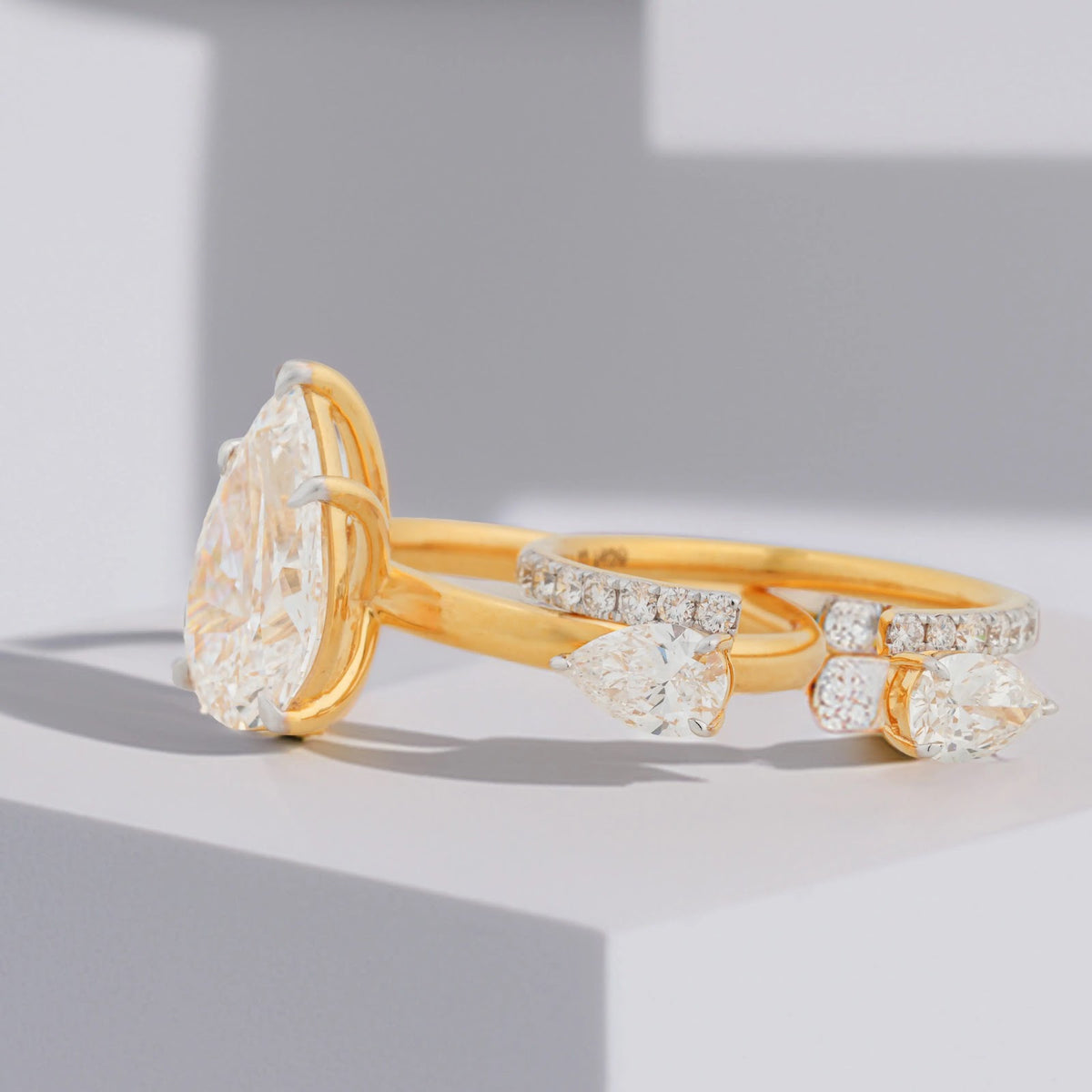 Celestine Pear Solitaire & Bypass Ring Set — profile view