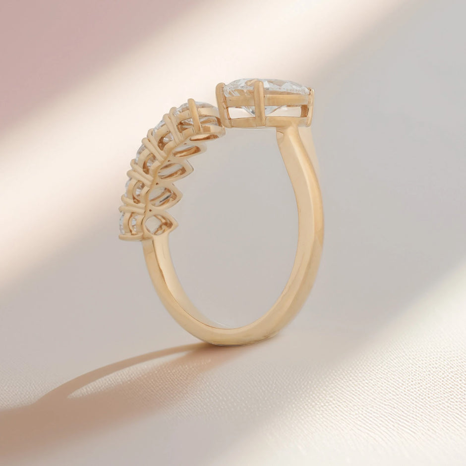Amorette Heart & Marquise Bypass Ring — angled view