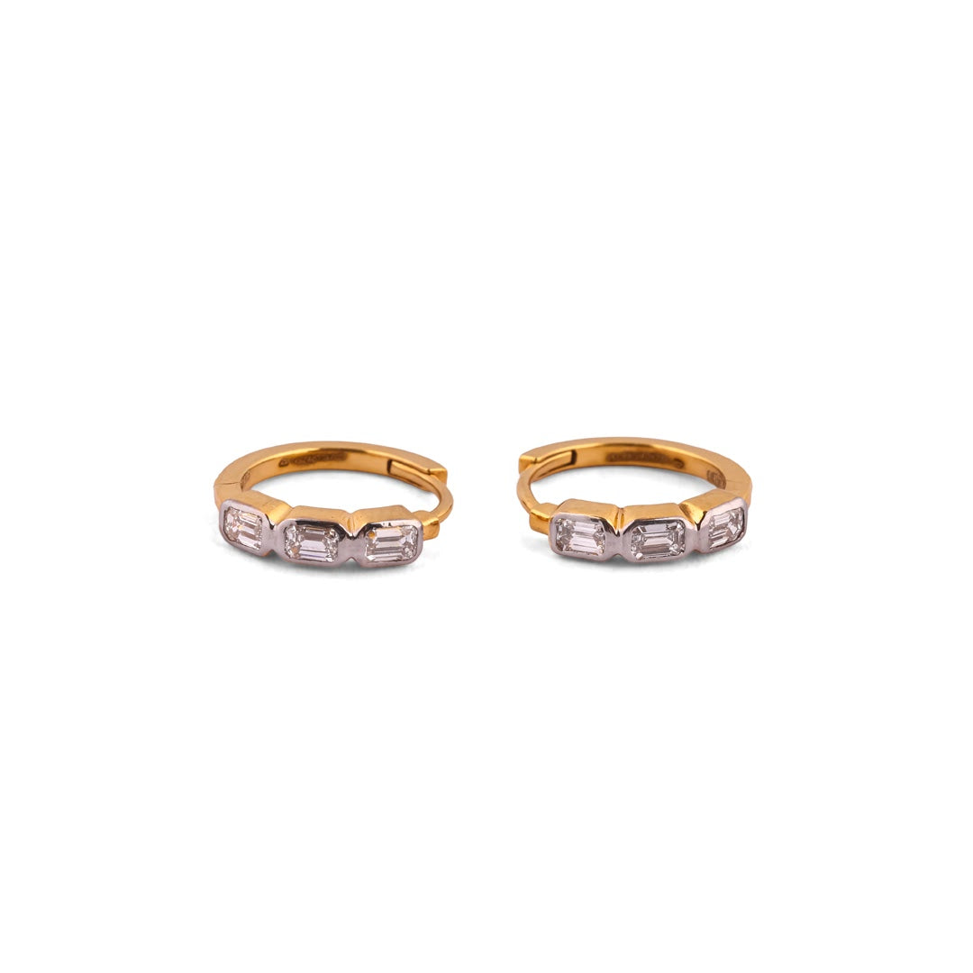 Decora Élan Triple Emerald Line Diamond Huggie Earrings – view 3