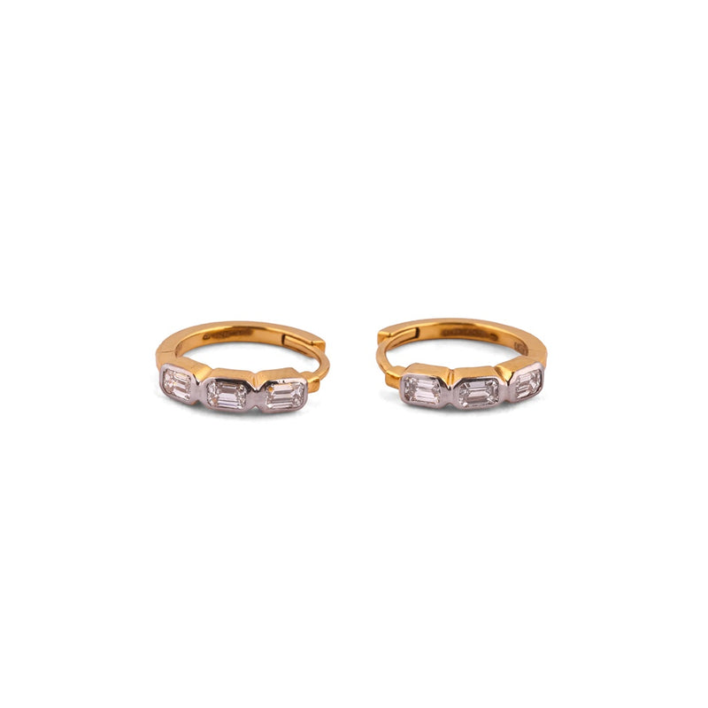 Decora Élan Triple Emerald Line Diamond Huggie Earrings – view 3