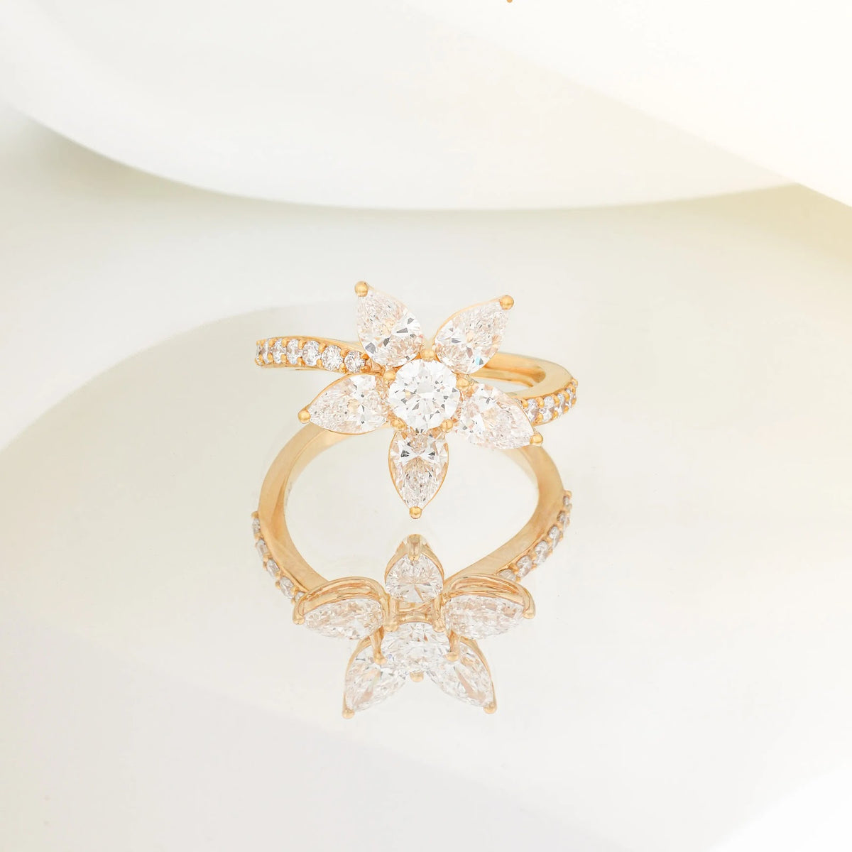 Flora Twin-Bloom Open Wrap Ring — front view