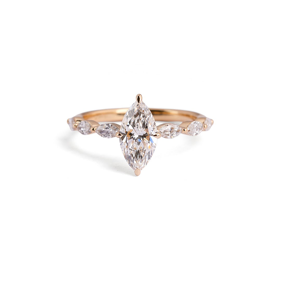 Marquise Solitaire Lab-Grown Diamond Ring Set - angled view