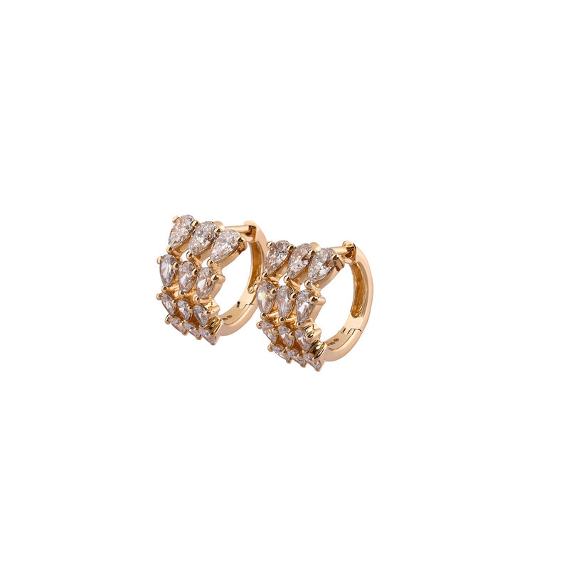 Verdelle Fleur Pear & Round Botanical Trellis Diamond Huggie Earrings – view 2