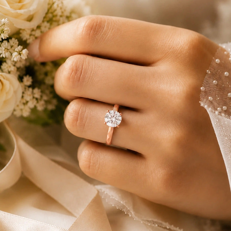 Facet Round Solitaire Tapered Band Ring — worn view