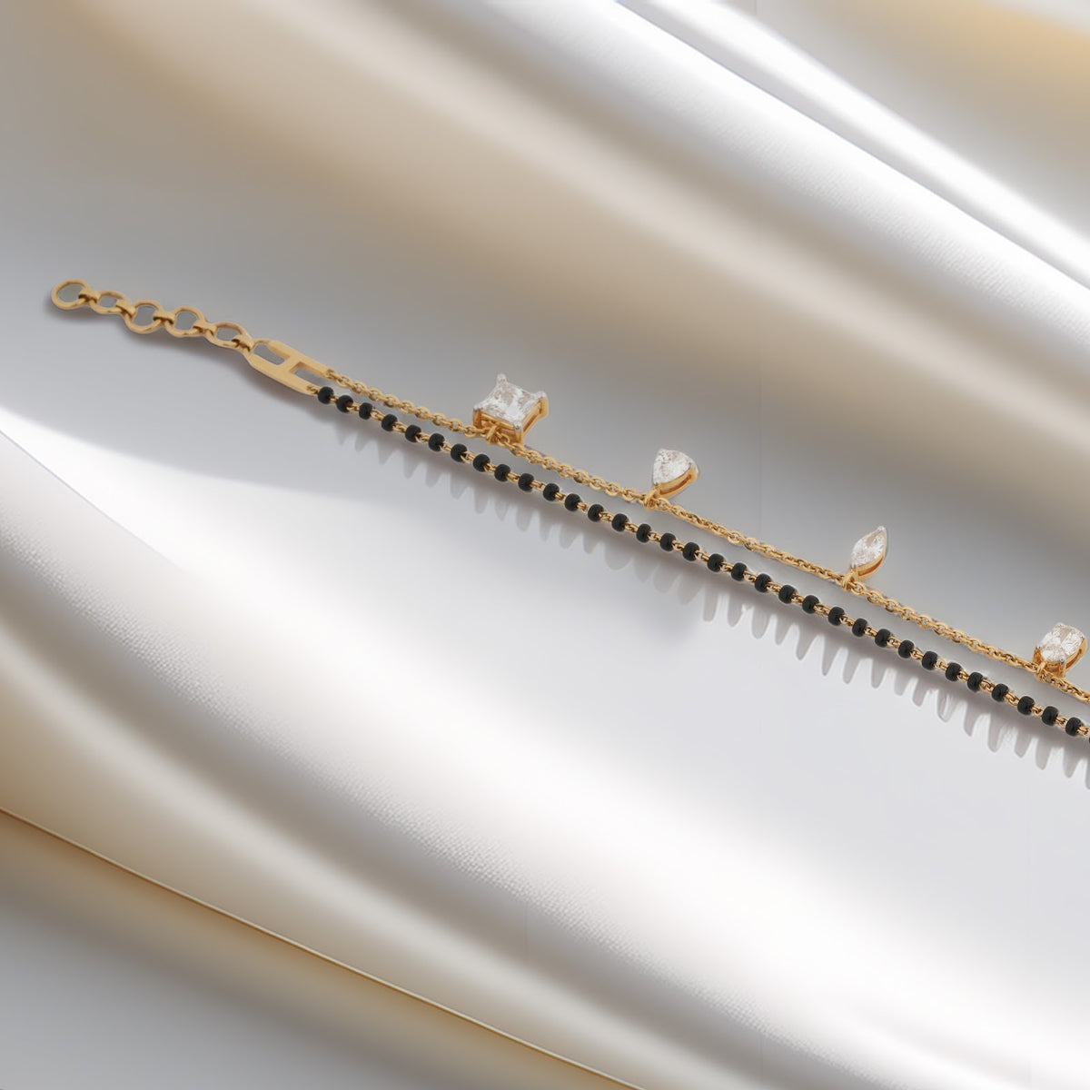 2.4 Carat Lab-Grown Diamond Mangalsutra Bracelet with Black Beads for Women - view 1