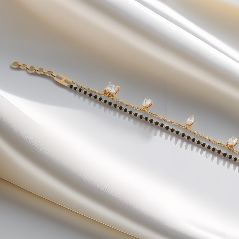 2.4 Carat Lab-Grown Diamond Mangalsutra Bracelet with Black Beads for Women - view 1