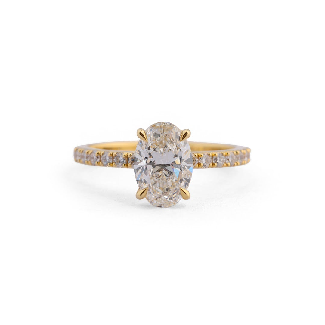 Oval Pavé Solitaire Lab-Grown Diamond Ring - front view