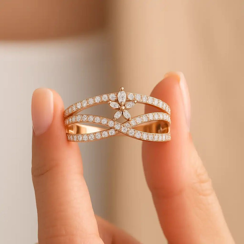 Infinity Marquise Crossover Pavé Ring — detail view