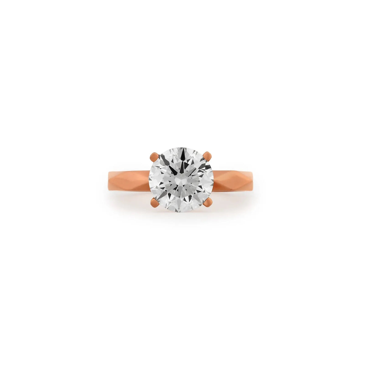 Facet Round Solitaire Tapered Band Ring — front view