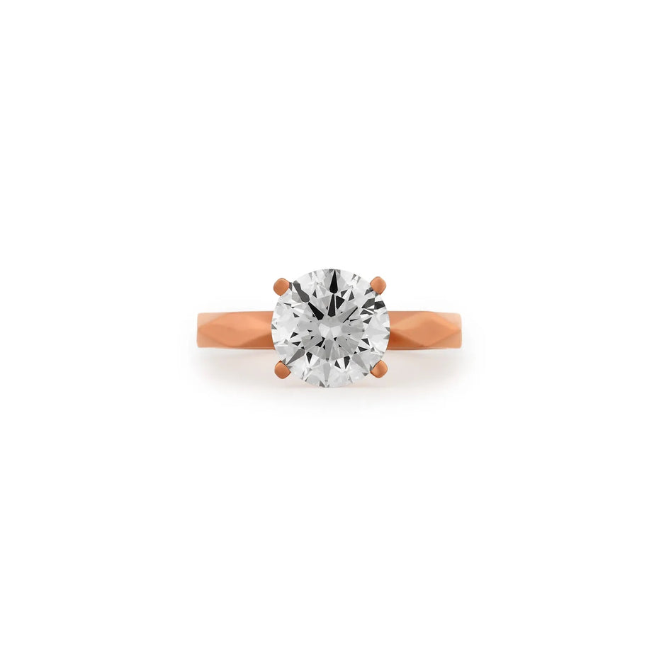 Facet Round Solitaire Tapered Band Ring — front view