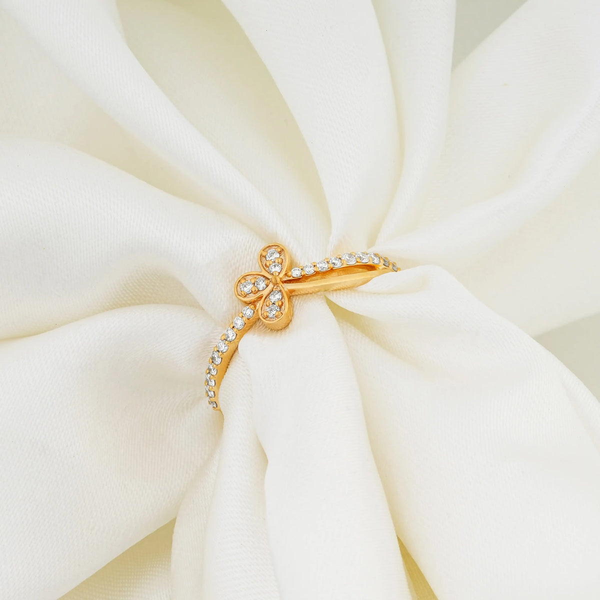 Iris Double-Arc Floral Bypass Ring — editorial view