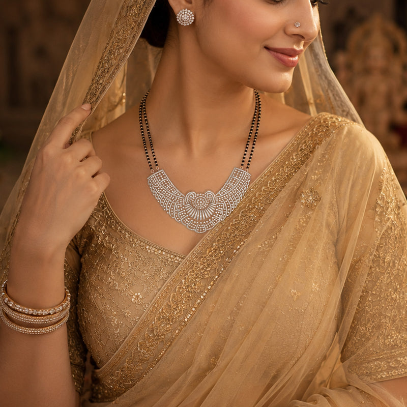 9.42 Carat Lab-Grown Diamond Mangalsutra with Black Beads for Women - view 3