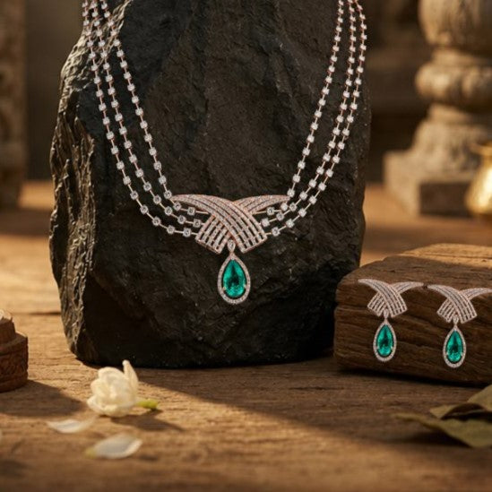 12.44 Carat Lab-Grown Diamond Necklace Set with Colour Stones for Women - view 2