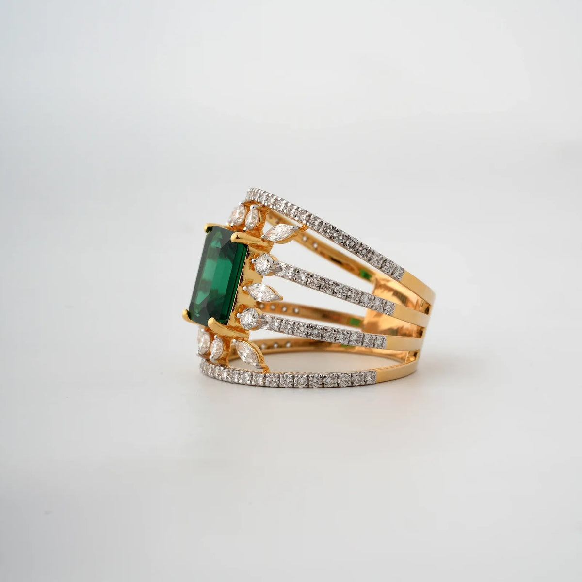 Verdance Emerald Multi-Row Statement Ring — angled view