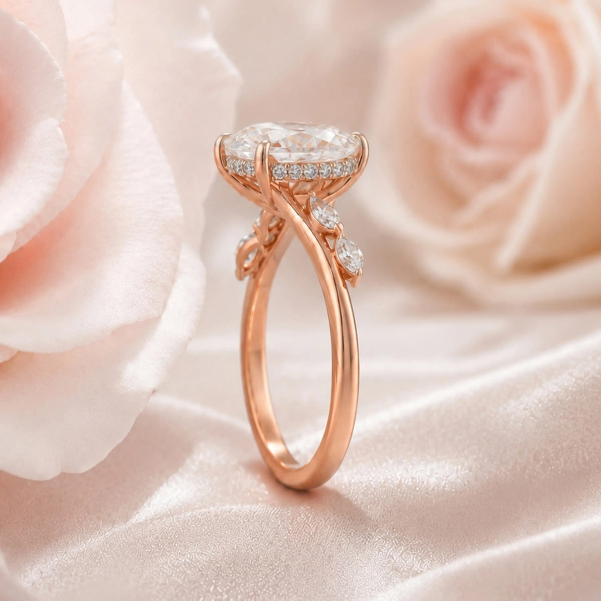 Amoria Oval Hidden-Halo Pavé Ring — profile view