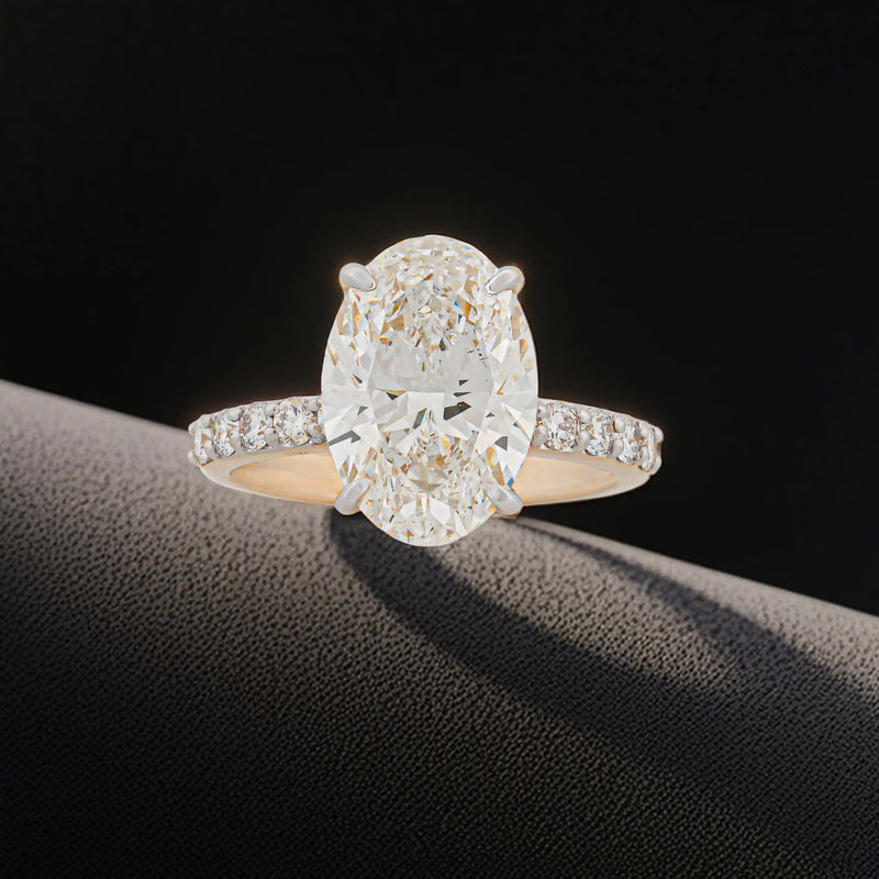Opaline Oval Pavé Cathedral Solitaire Ring — front view