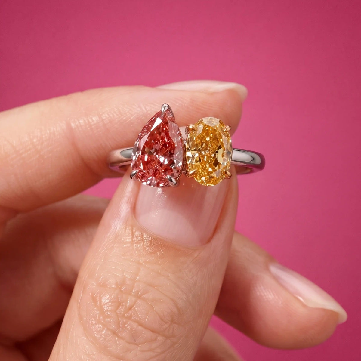 Chromia Fancy Pear & Oval Toi et Moi Ring — worn view
