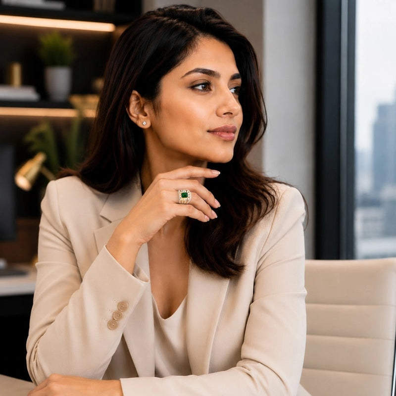 Verdance Emerald Multi-Row Statement Ring — worn view