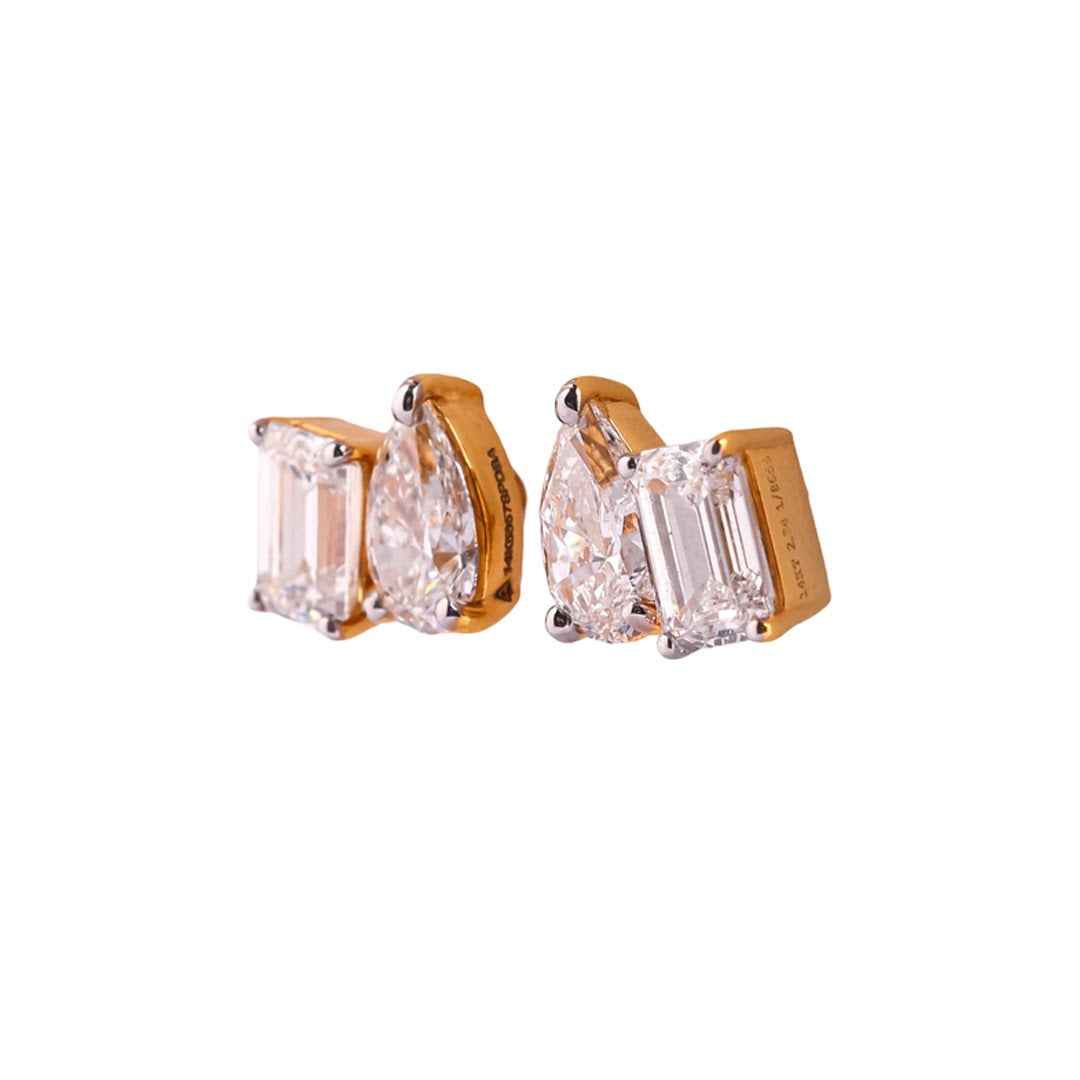 Duette Élise Pear & Emerald Toi et Moi Diamond Stud Earrings – view 2