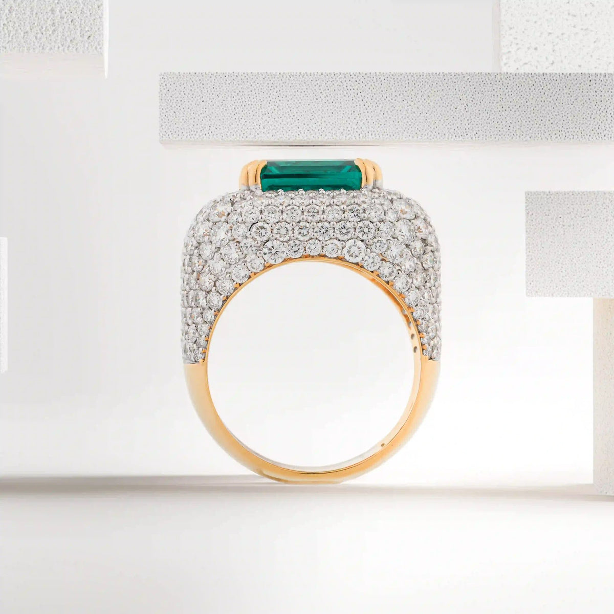 Esmera Square Emerald Pavé Signet Ring — profile view