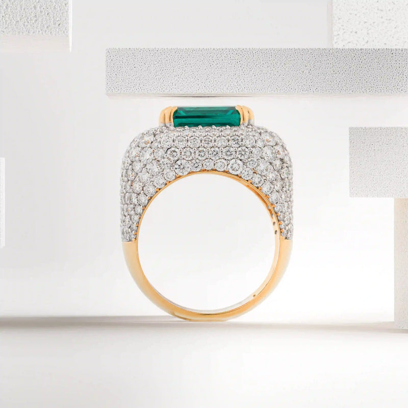 Esmera Square Emerald Pavé Signet Ring — profile view