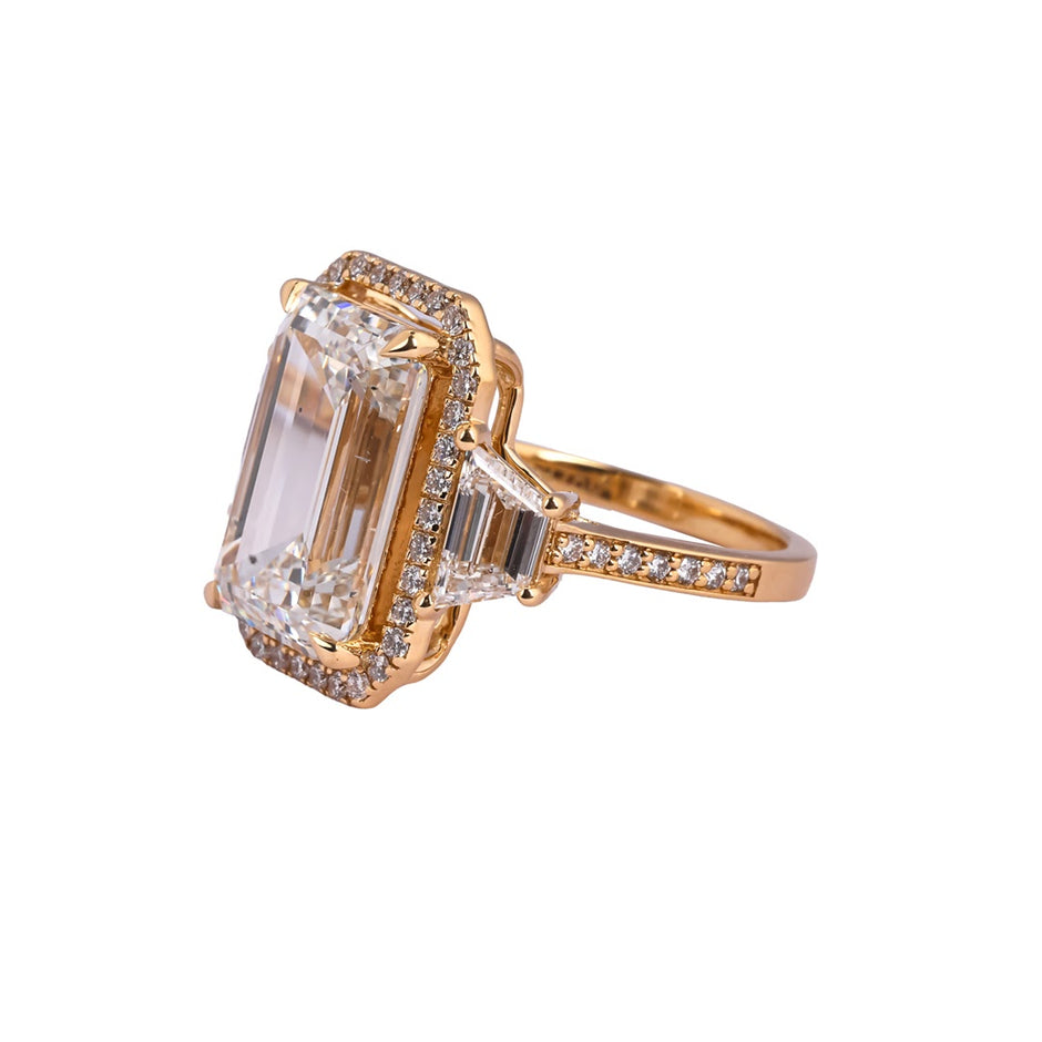 Grand Avenue Emerald Halo Three-Stone Ring — view 2