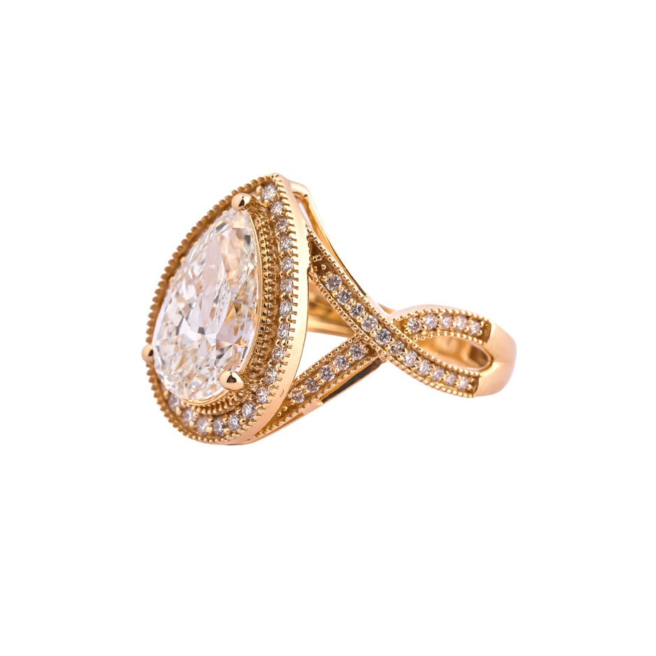 Regency Pear Double-Halo Milgrain Ring — view 2