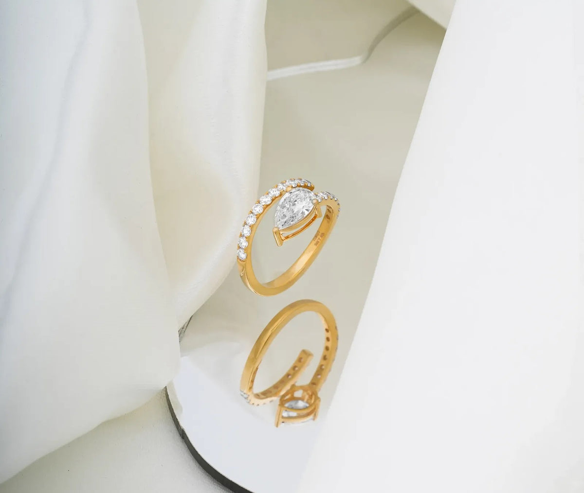 Lunelle Pear Solitaire Curved Stack Ring Set — set view