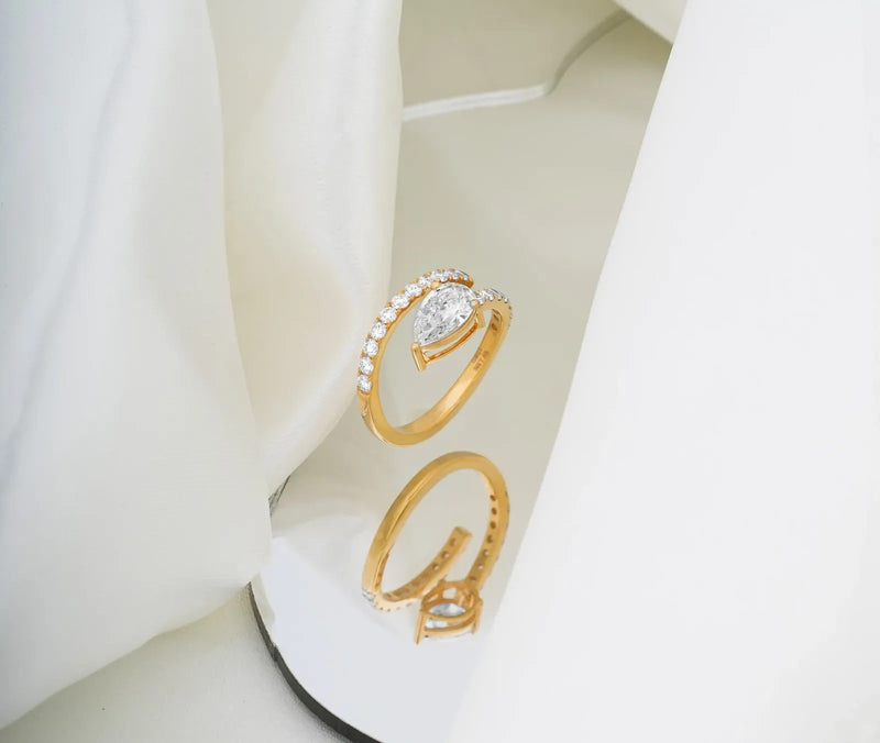 Lunelle Pear Solitaire Curved Stack Ring Set — set view