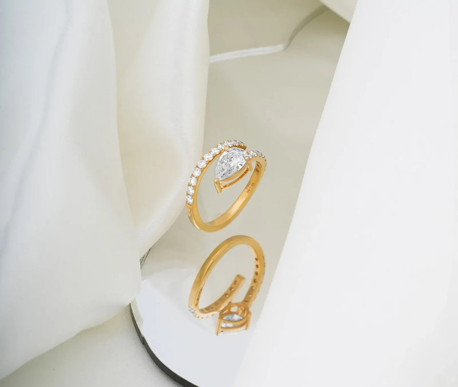 Lunelle Pear Solitaire Curved Stack Ring Set — set view