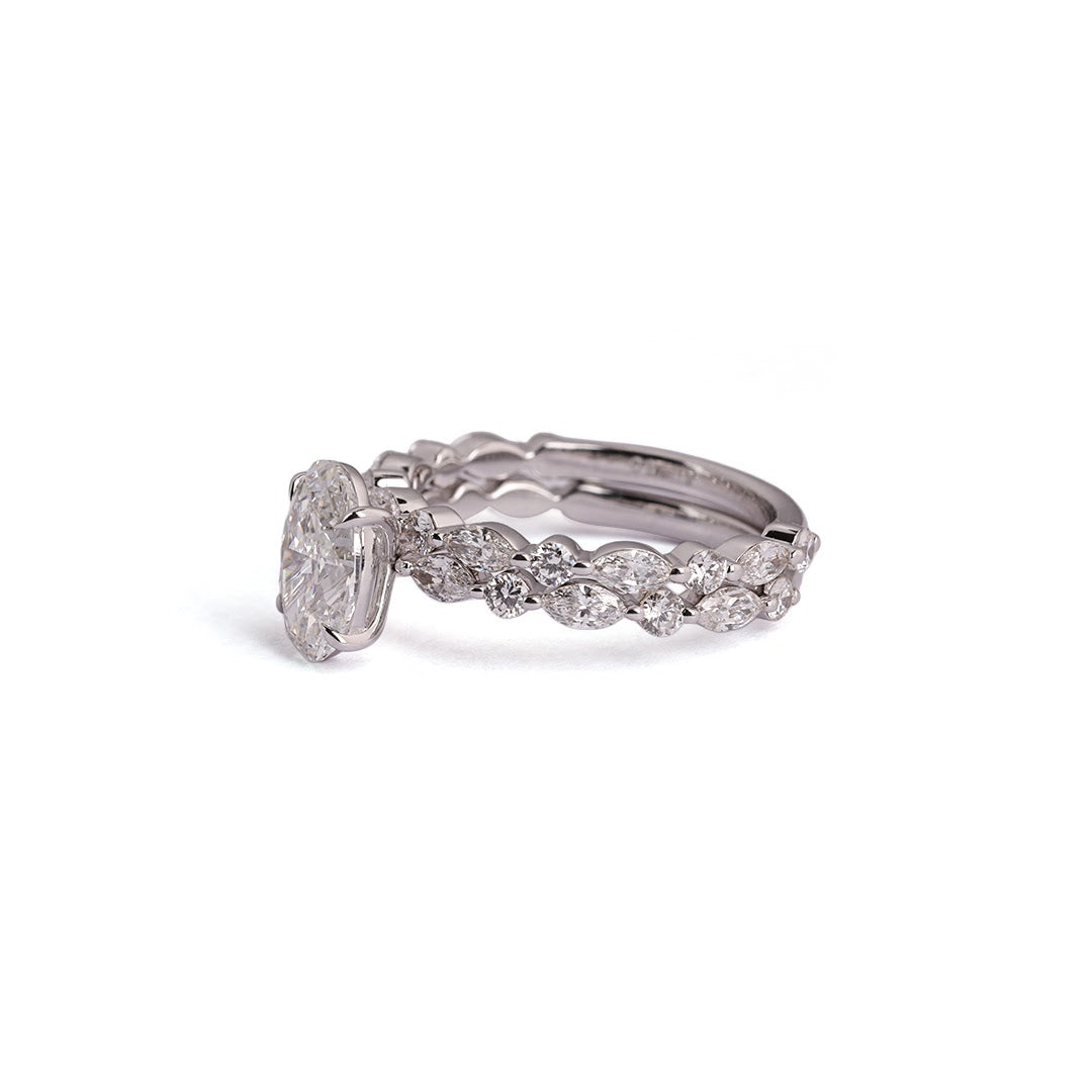 Oval Contour Lab-Grown Diamond Ring Set - side view