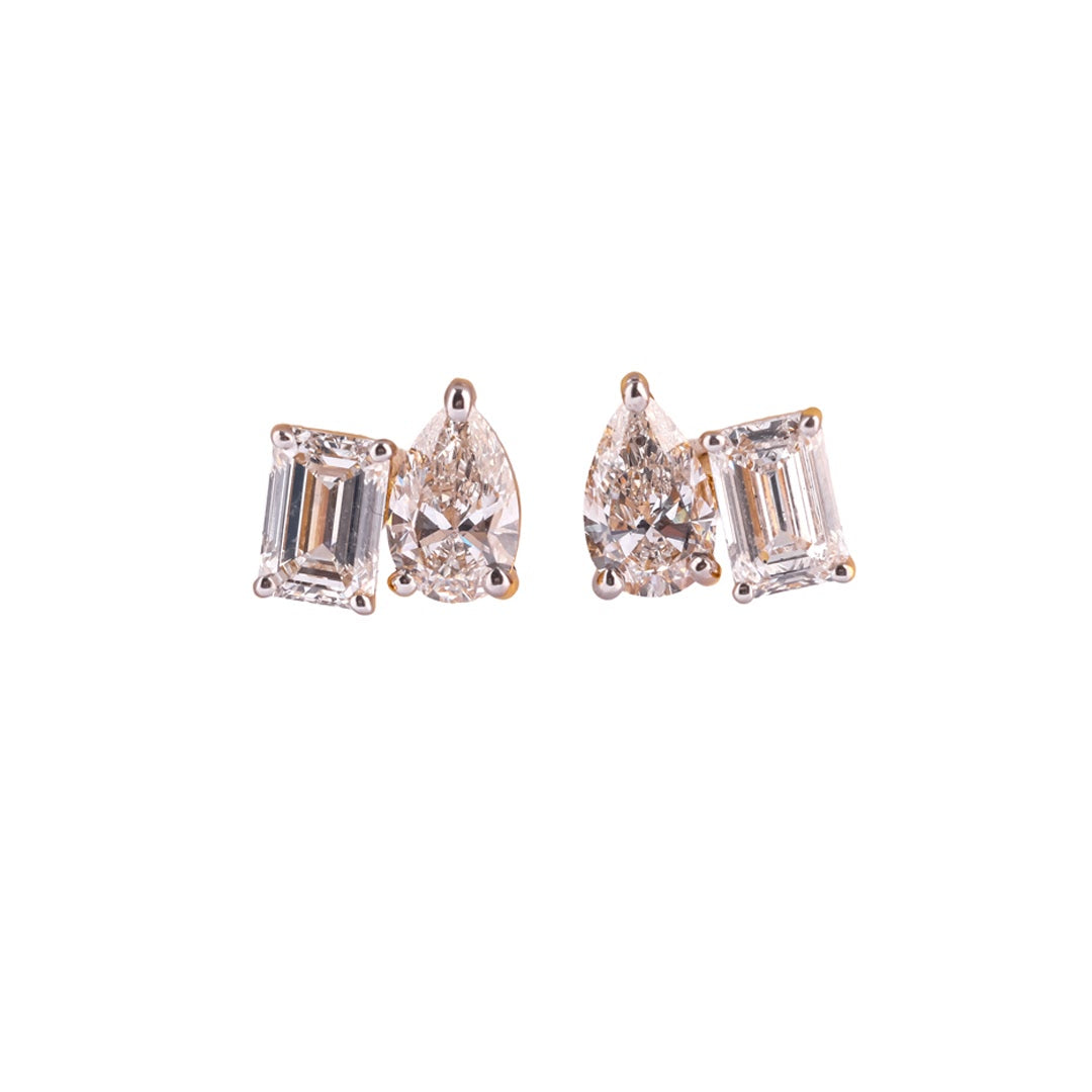 Duette Élise Pear & Emerald Toi et Moi Diamond Stud Earrings
