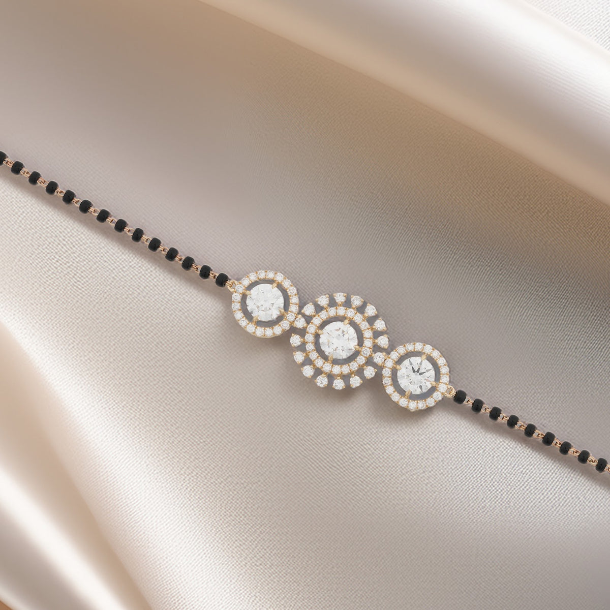 3.79 Carat Lab-Grown Diamond Mangalsutra Bracelet with Black Beads for Women - view 1