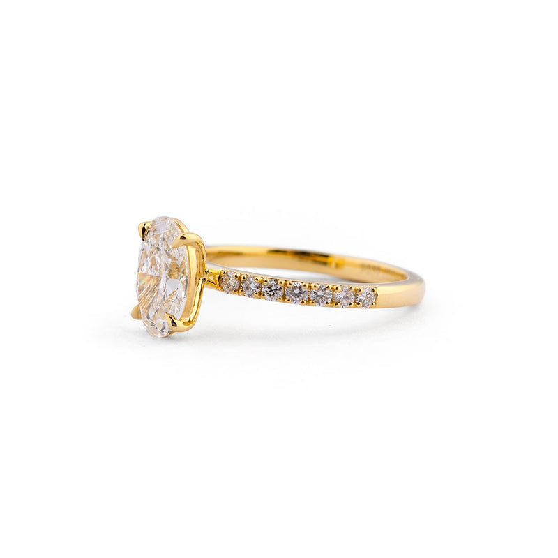 Oval Pavé Solitaire Lab-Grown Diamond Ring - angled view