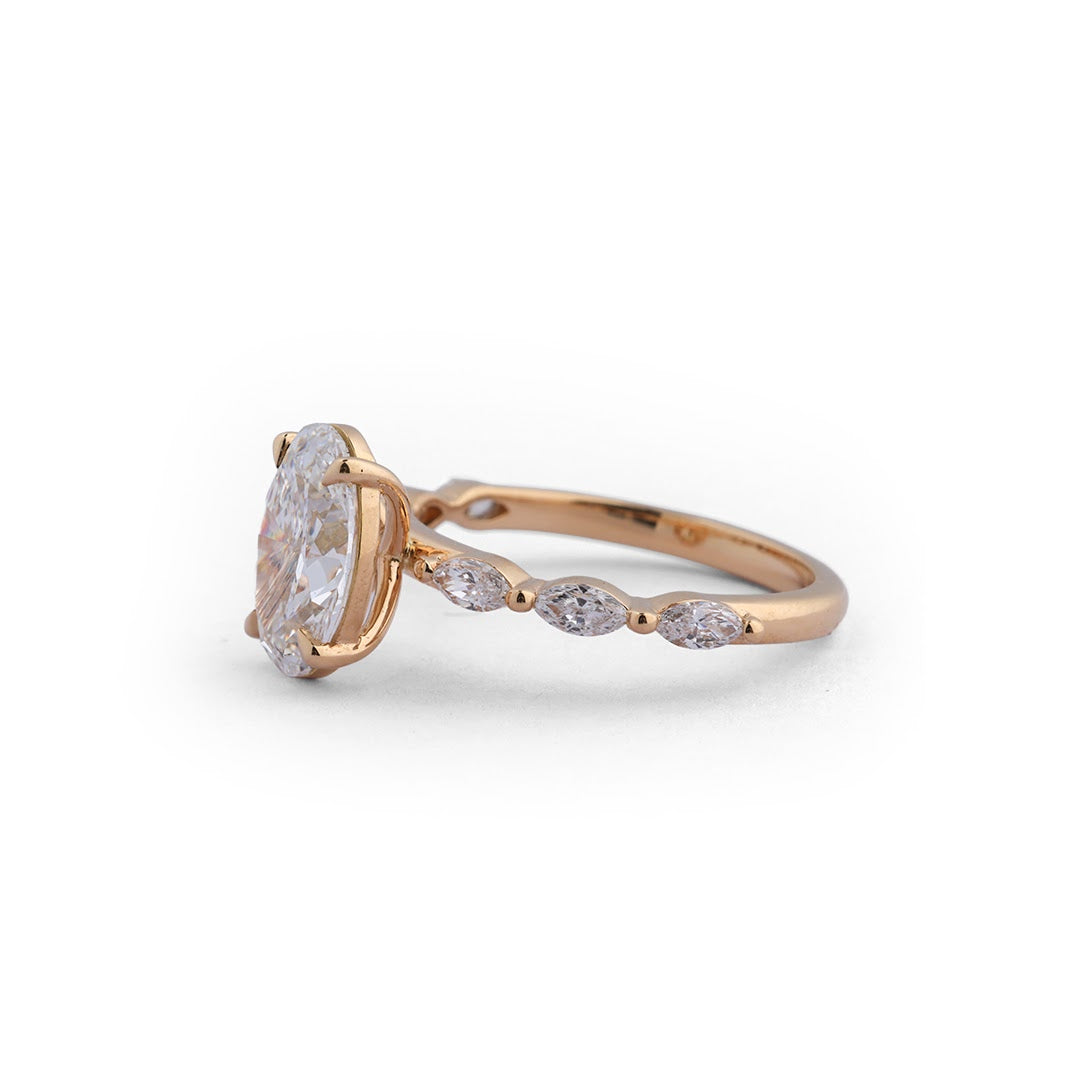 Oval Marquise Shoulder Lab-Grown Diamond Ring - angled view