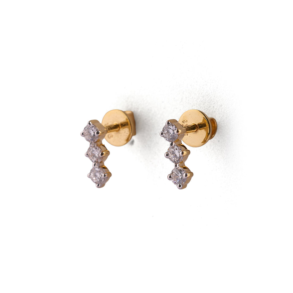 Tria Élise Graduated Three-Stone Linear Diamond Drop Earrings – view 2