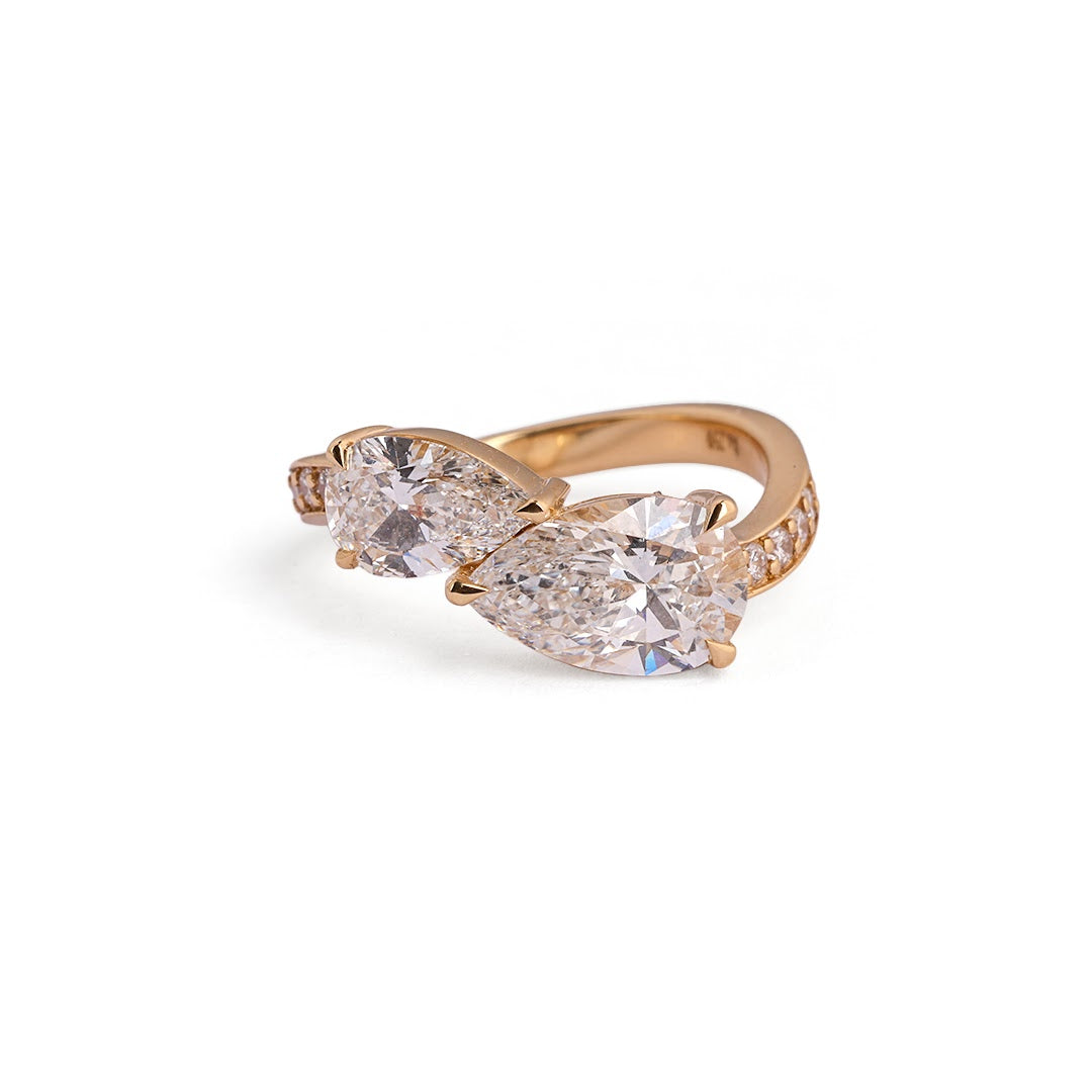 Asymmetric Pear Bypass Lab-Grown Diamond Ring - angled view