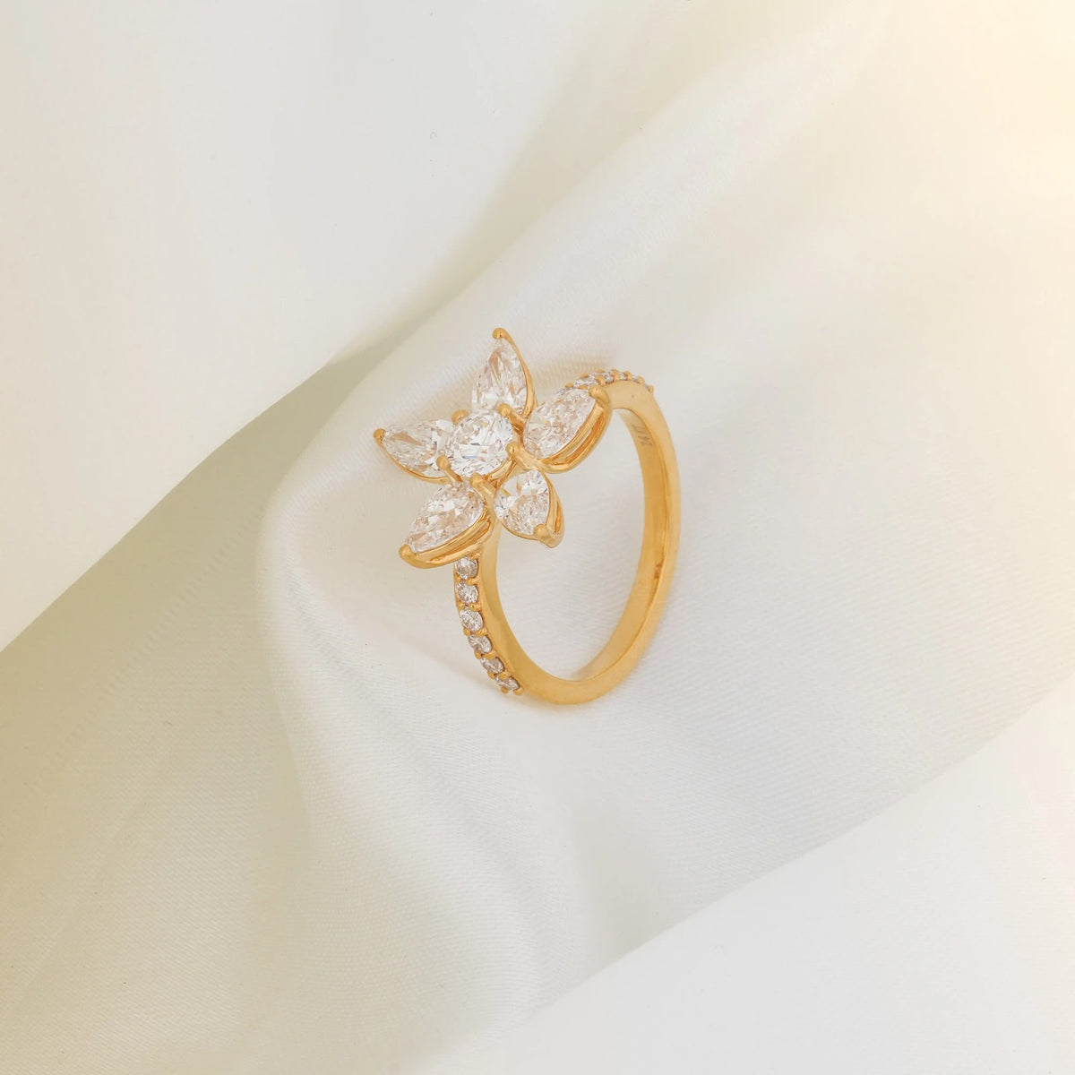 Flora Twin-Bloom Open Wrap Ring — angled view