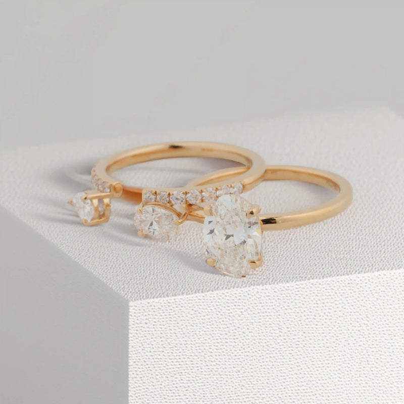 Elowen Oval Solitaire Contour Ring Set — set view
