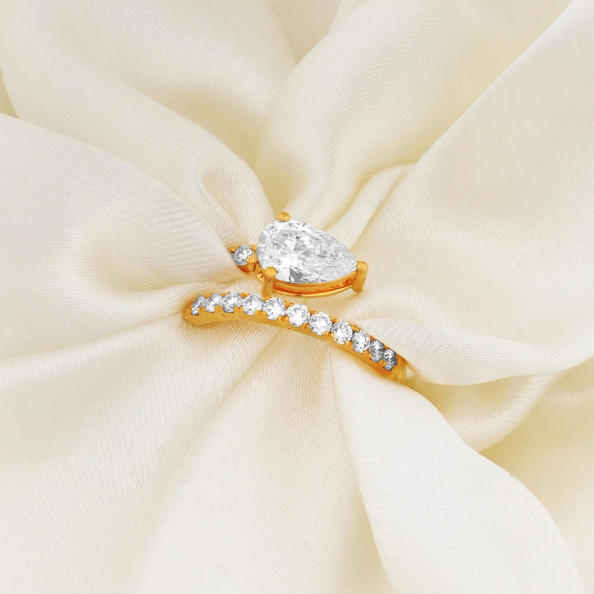 Lunelle Pear Solitaire Curved Stack Ring Set — editorial view
