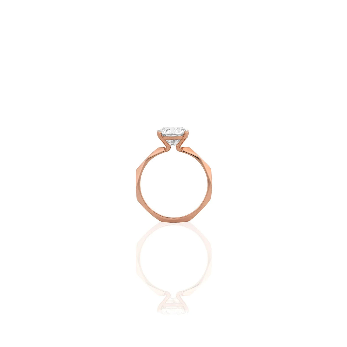 Facet Round Solitaire Tapered Band Ring — side view