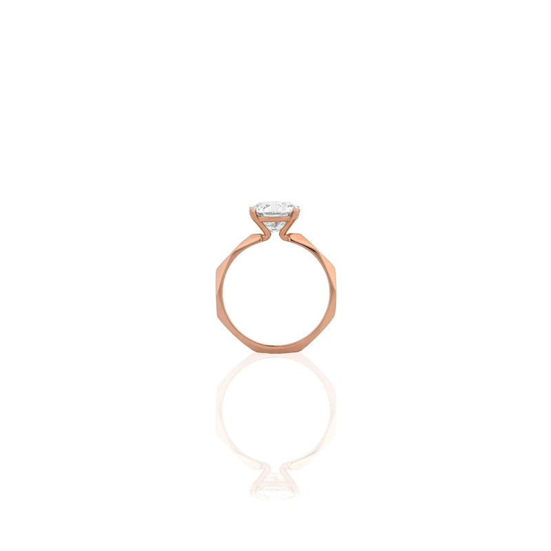 Facet Round Solitaire Tapered Band Ring — side view