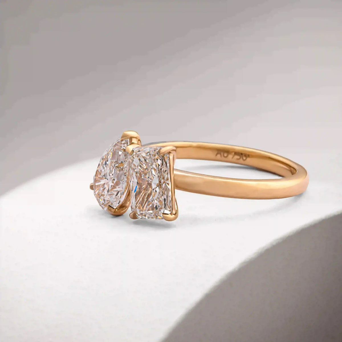 Duet Pear & Radiant Toi et Moi Ring — angled view