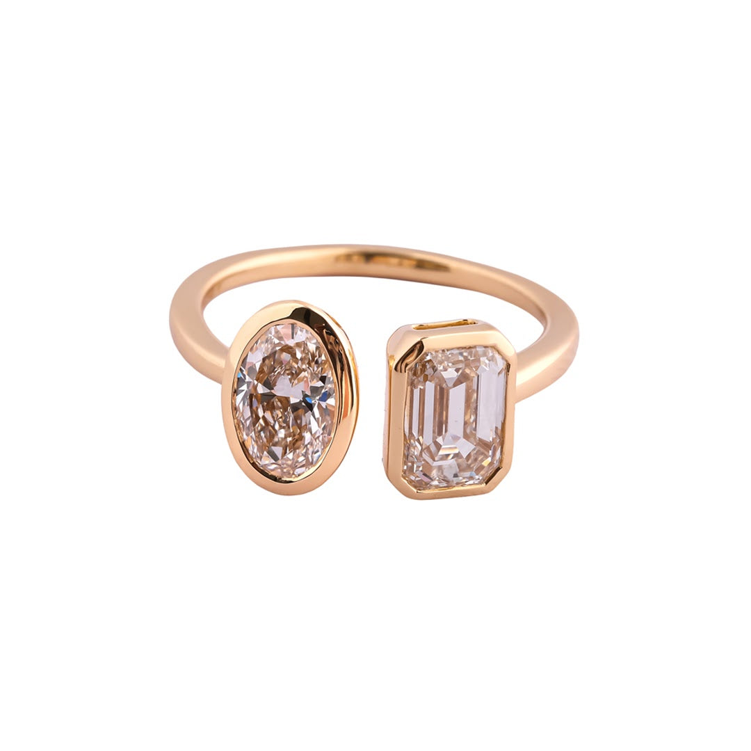 Duet Deco Oval & Emerald Bezel Ring — view 3