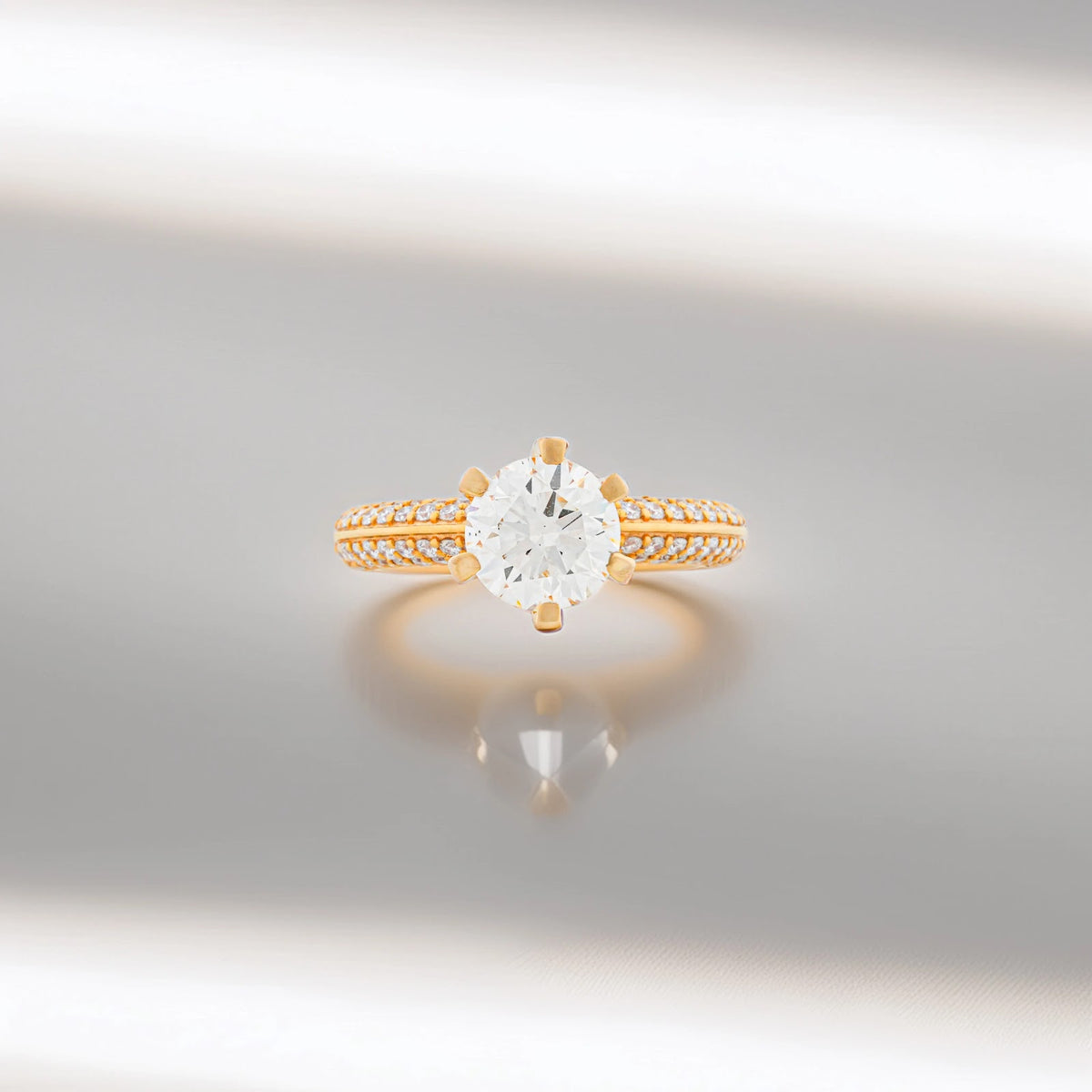 Astra Round Pavé Cathedral Solitaire Ring — front view