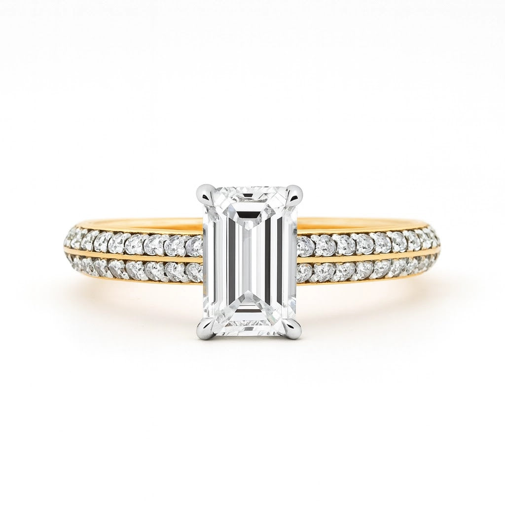 Meridian Emerald-Cut Double-Pavé Ring — front view