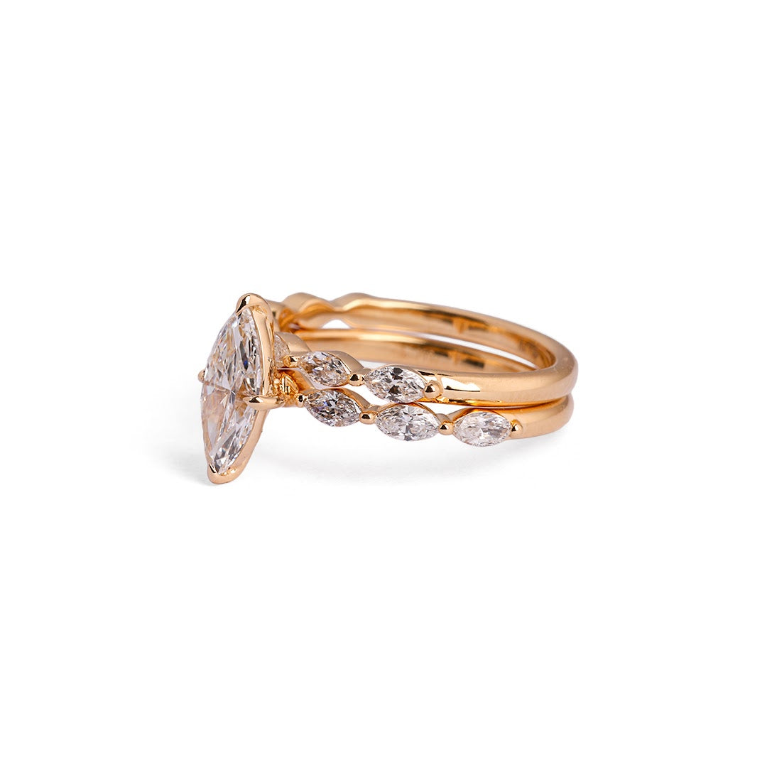 Marquise Solitaire Lab-Grown Diamond Ring Set - side view