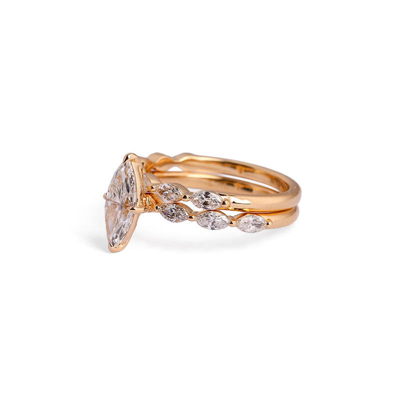 Marquise Solitaire Lab-Grown Diamond Ring Set - side view