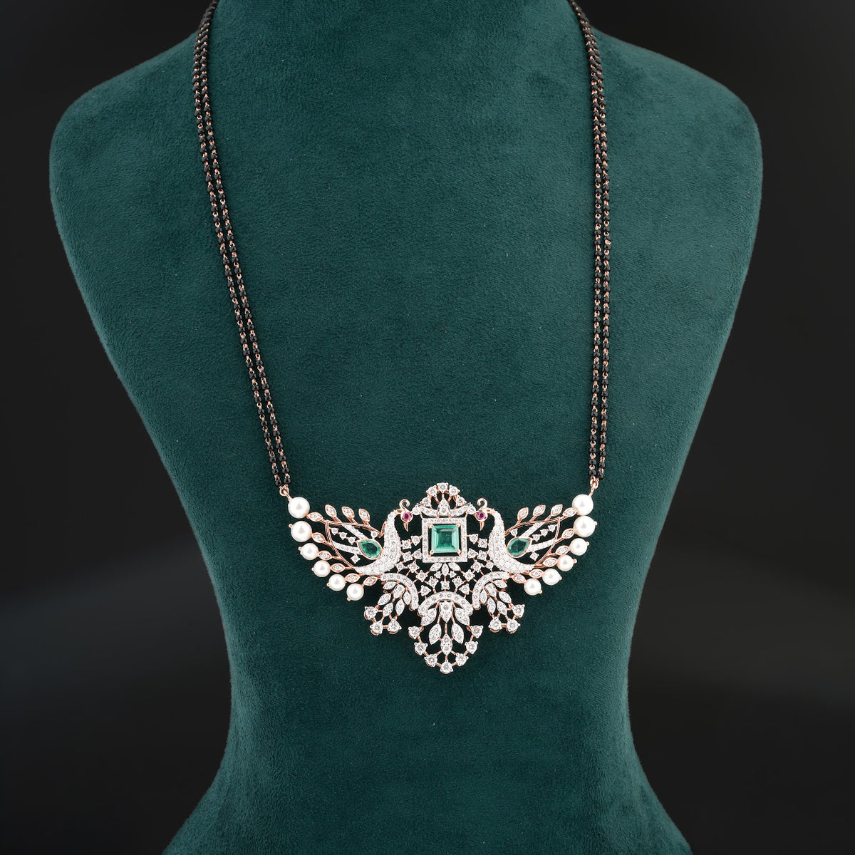 4.39 Carat Lab-Grown Diamond Mangalsutra with Black Beads for Women - view 1