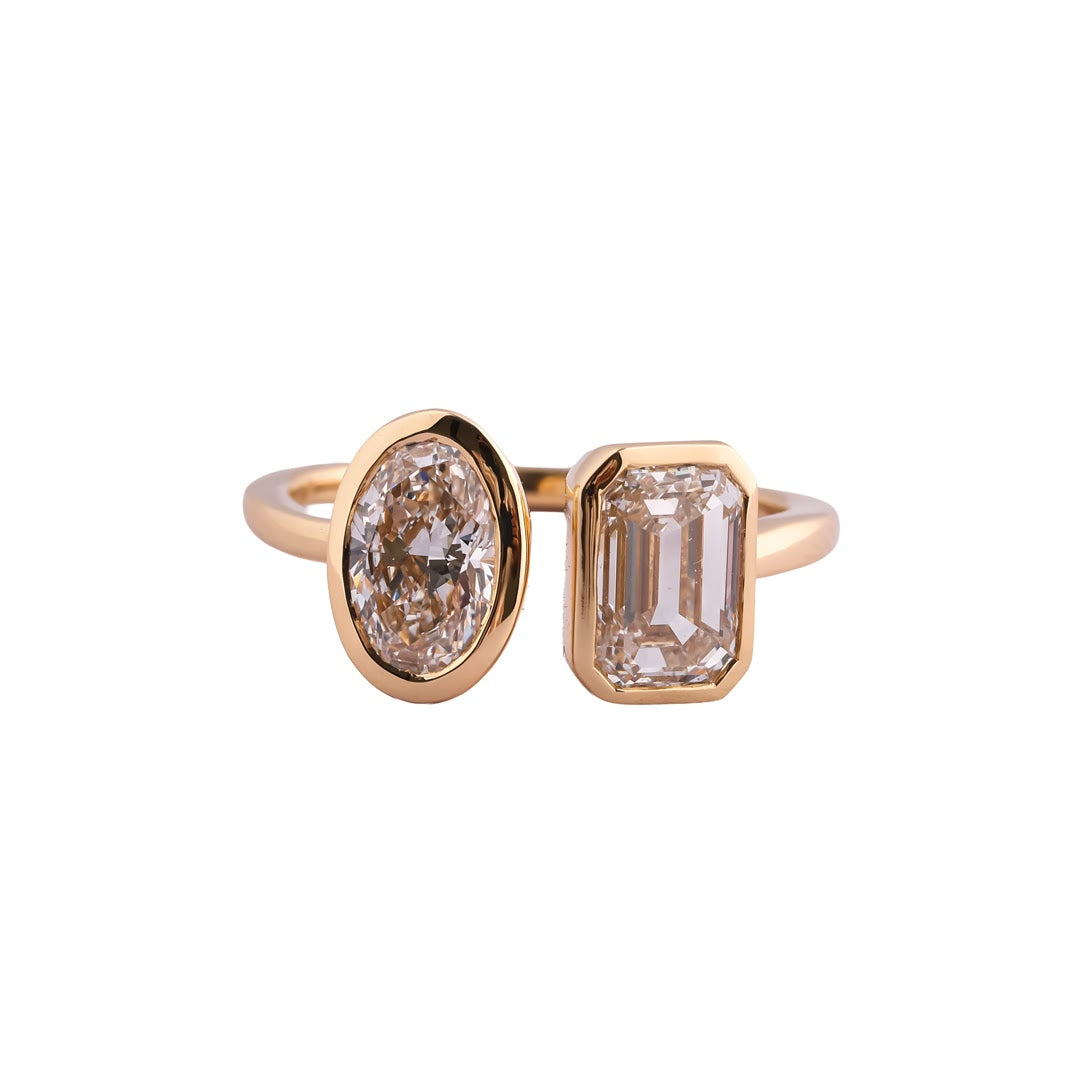 Duet Deco Oval & Emerald Bezel Ring — view 1